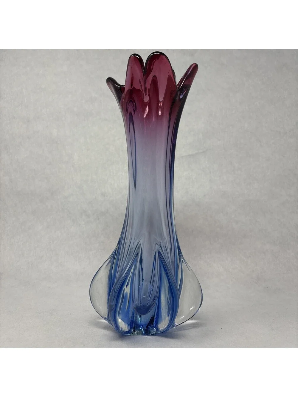 VTG Murano Swung Vase Hand Blown Glass Pink & Blue Sommerso 1960's MCM 11.5